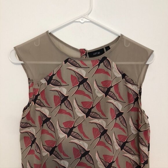 APT. 9 Taupe Pink Black Bird Animal Print Sleeveless Button Back Tank Blouse XS - Picture 3 of 14